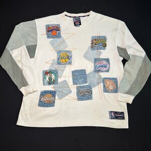 Y2K UNK‎ NBA T-Shirt Basketball  Patchwork Vintage Thermal Long Sleeve Mens 2XL